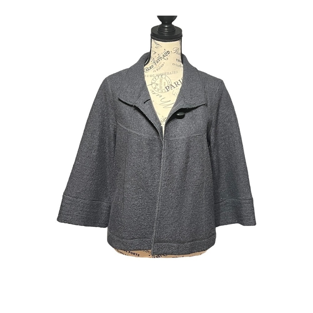 Sandro Grey Fine Wool Cropped Cape Coat Wide Sleeve 2 Button Small